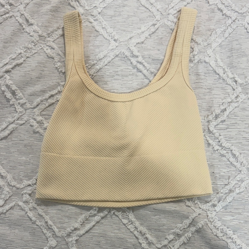 Beige Ribbed Crop Top
